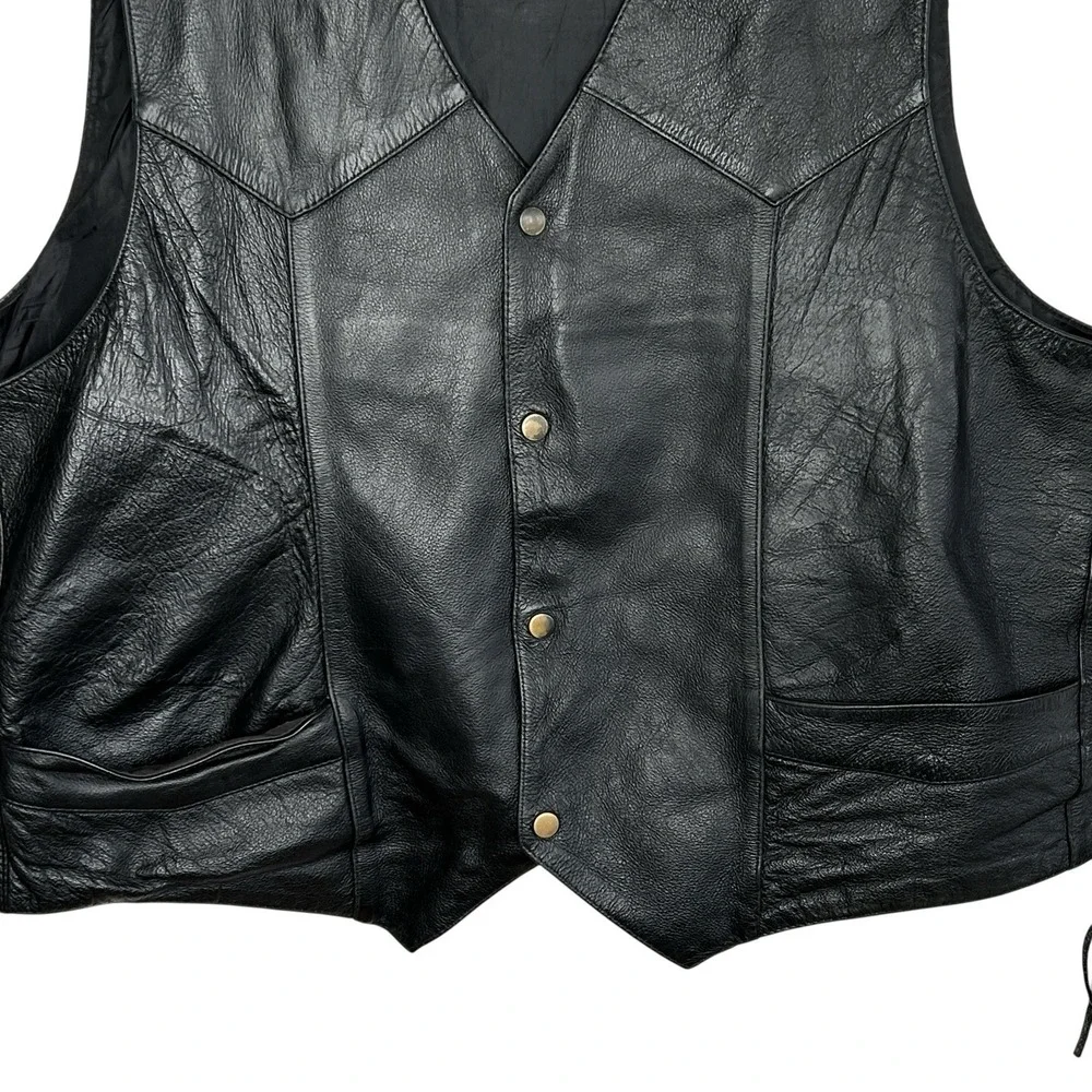 Vintage Leather Motorcycle Vest Mens 56 Biker Western Side Lace Up Snaps Rocker